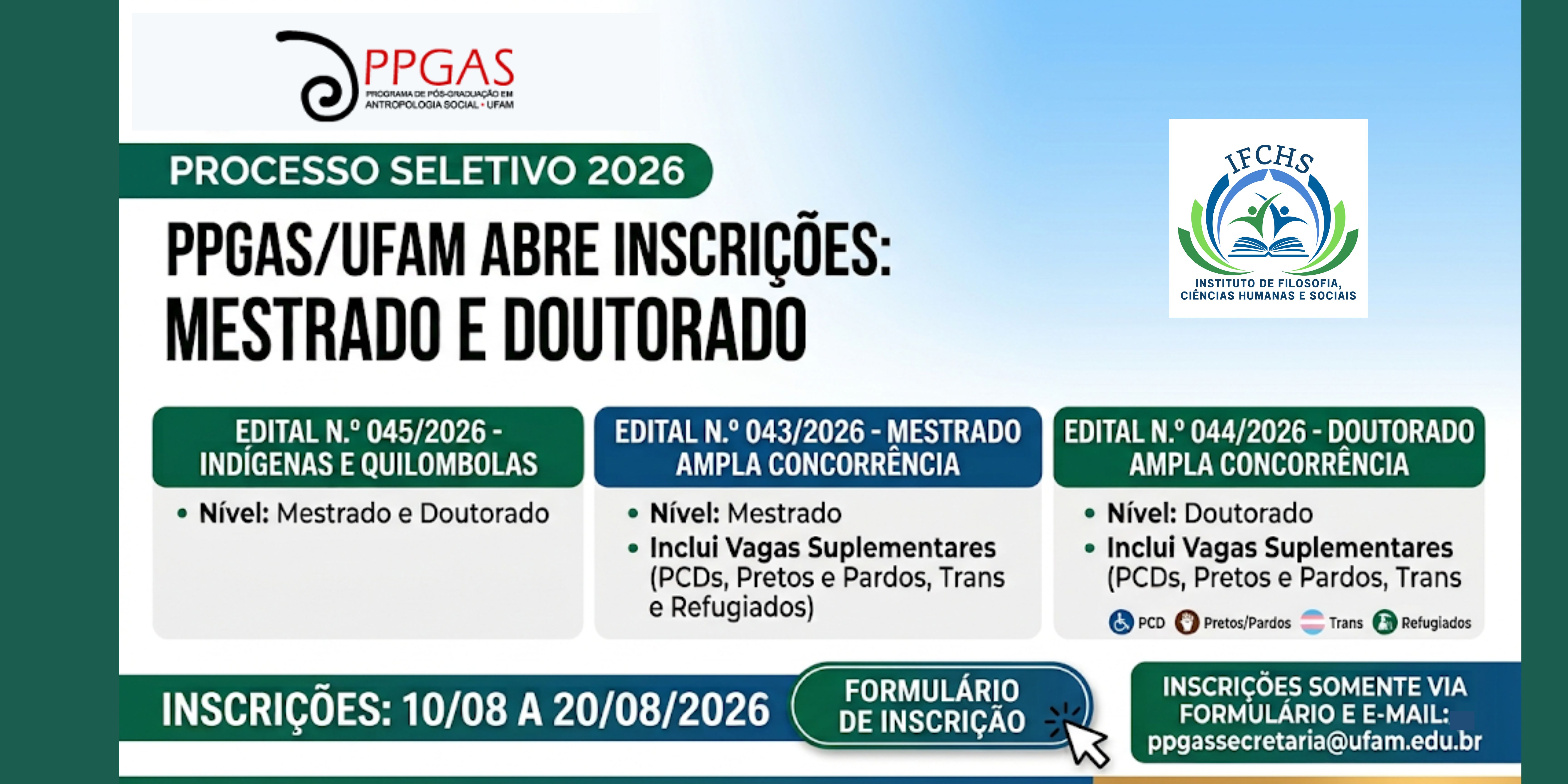 PPGAS abre inscrições para processos seletivos de Mestrado e Doutorado